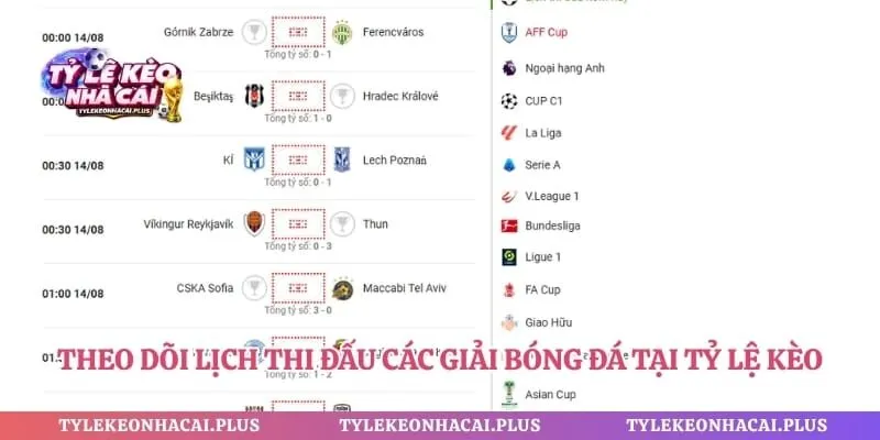 Theo dõi lịch thi đấu các giải bóng đá tại tỷ lệ kèo nhà cái